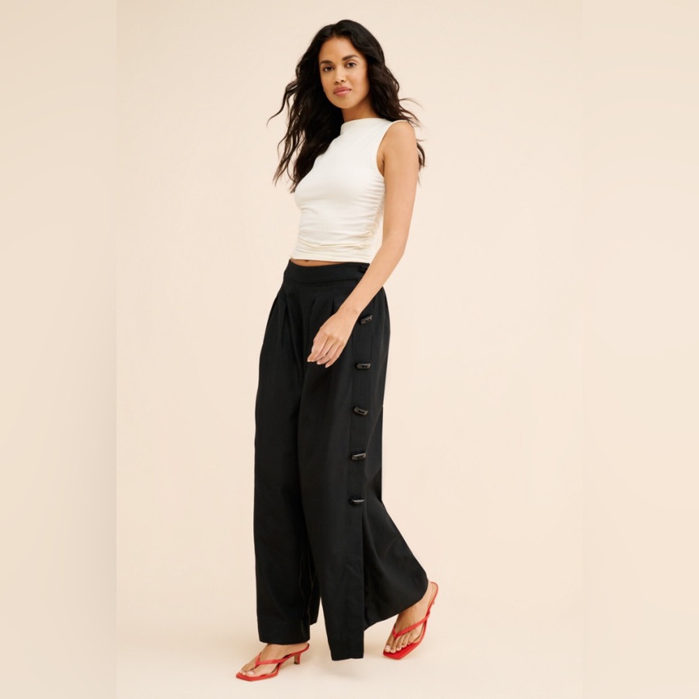 Farm Rio Black Wide Leg Trouser Pants Size Large Pleated Tailored - Picture 15 of 16